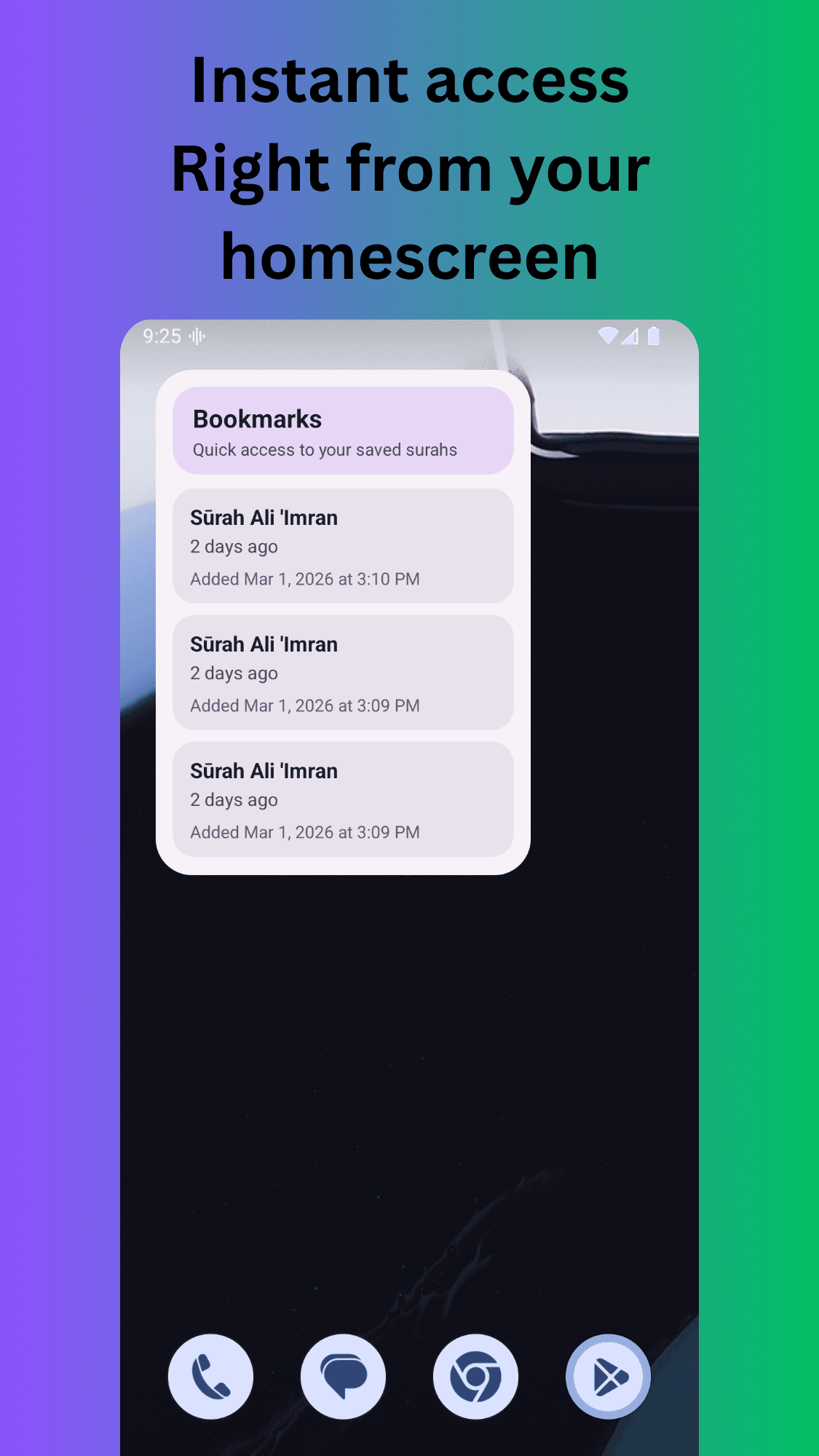 Quran app home screen widget preview